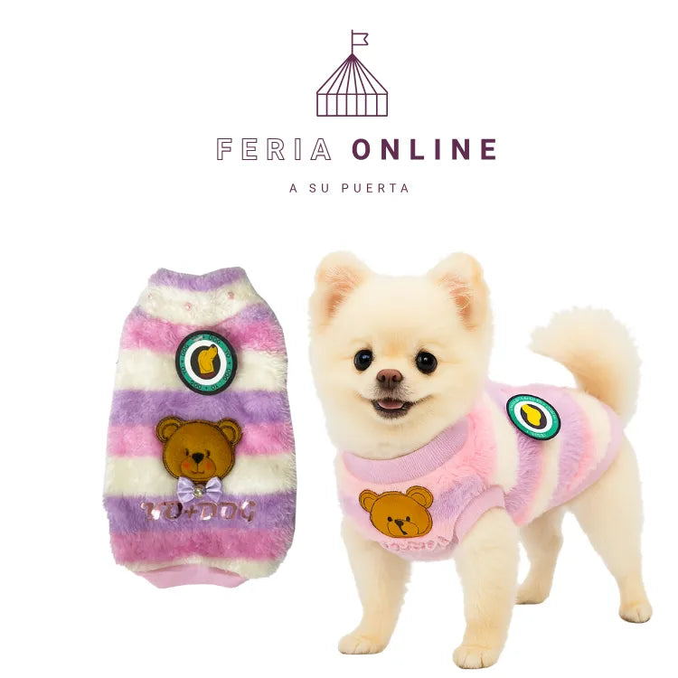 Buzo Cuello Tortuga Peluche Rayas Hembra