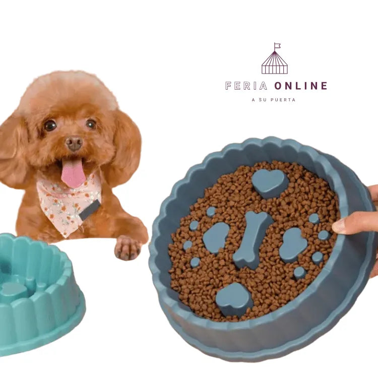 Taza Para Mascotas, Comedero Comida Lenta Redondo Amarillo
