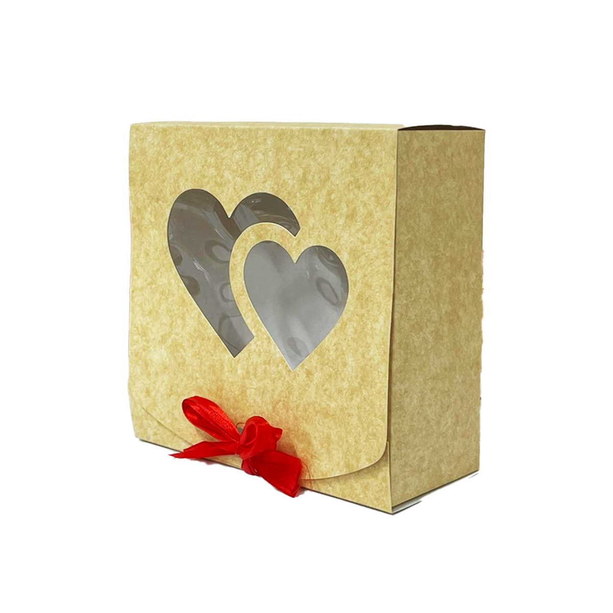 Caja Kraft con Acetato Corazón y Cinta Roja