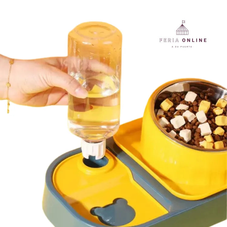 Dispensador De Agua Con Doble Función Con Comedero Metálico