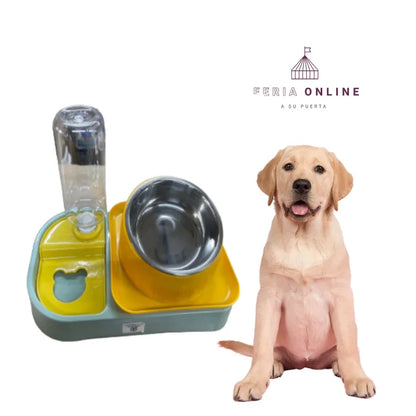 Dispensador De Agua Con Doble Función Con Comedero Metálico