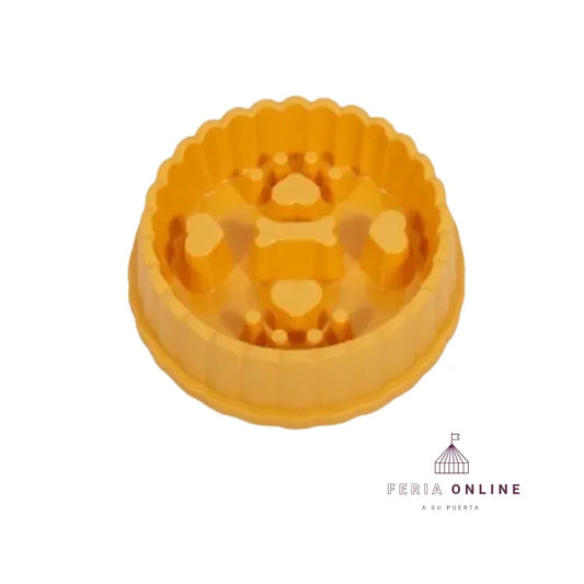 Taza Para Mascotas, Comedero Comida Lenta Redondo Amarillo